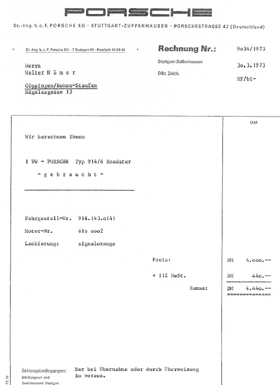 #34880 - Rekening 914 GT in 1973