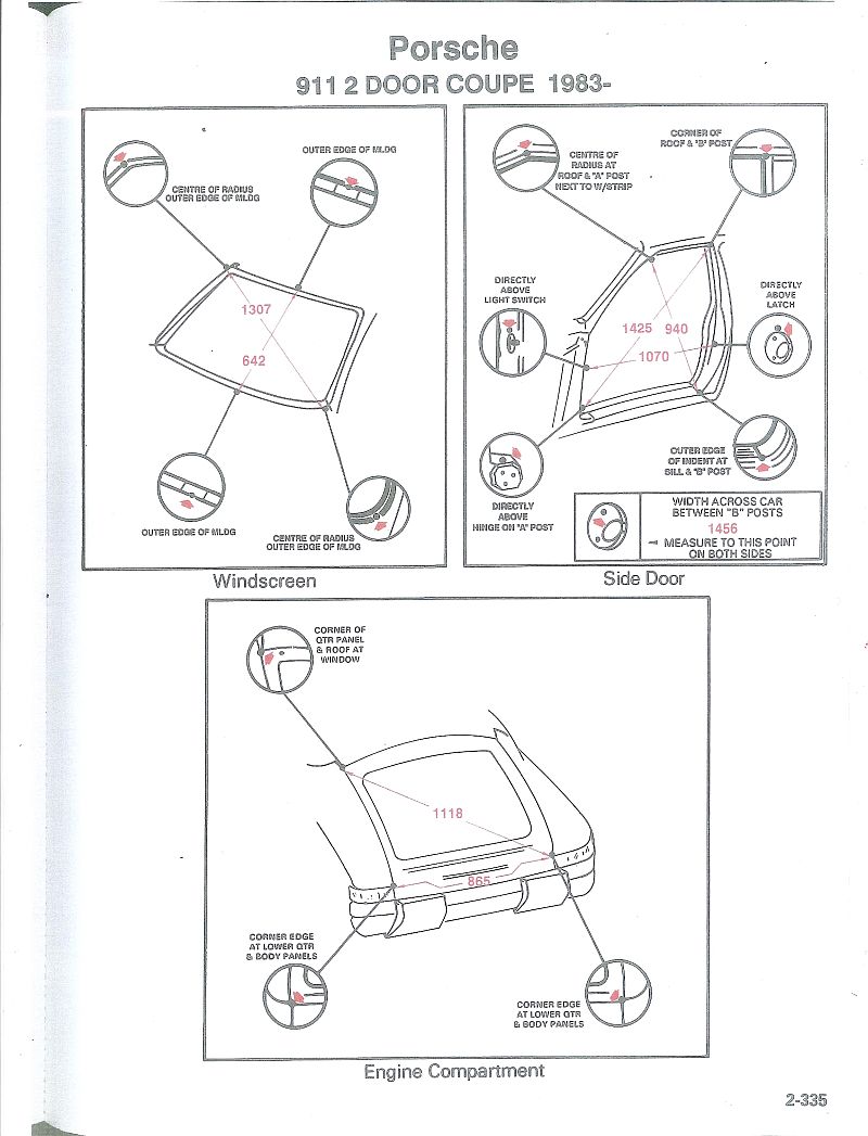#62046 - Maten voorruit, deur en motorklep sponning 911 SC #62046 - Maten voorruit, deur en motorklep sponning 911 SC