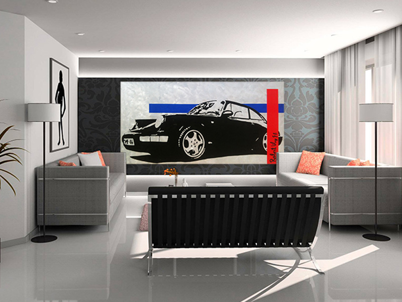 #68262 - Porsche 964 (acryl op linnen 3 x 1,5 meter) #68262 - Porsche 964 (acryl op linnen 3 x 1,5 meter)